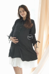 MAMA HAMIL Abby Dress Kekinian Terbaru Baju Ibu Hamil Menyusui Lengan Serut Kombinasi Brukat Putih   DRO 932 3  large